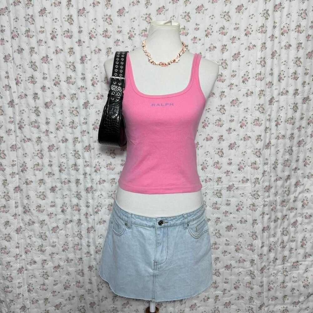 Ralph Lauren Pink Tank Top Blue Ralph Logo Graphic Women’s Y2K